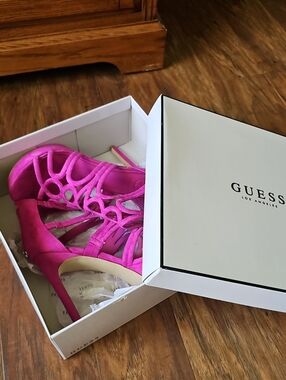 GUESS Hot Pink Fushia Strappy Cutout High Heel Sandals